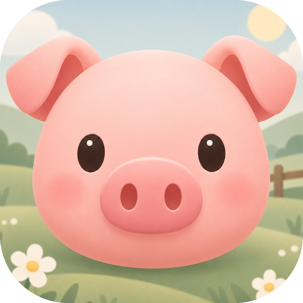 The Pigpen app icon: a pink pig's face in a meadow.